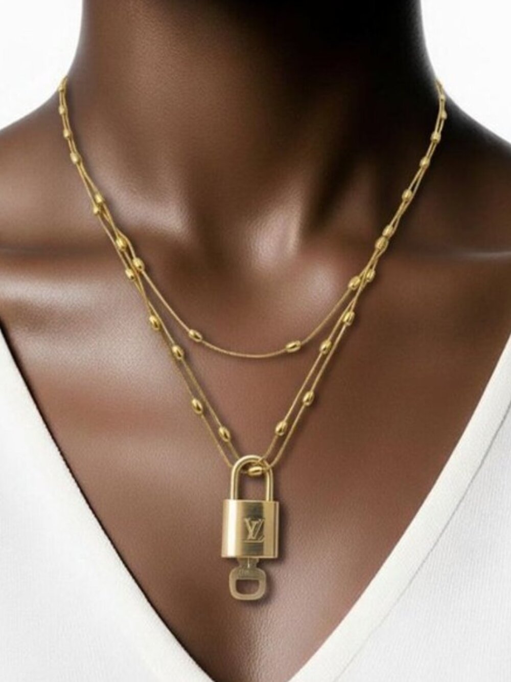 Authentic Louis Vuitton Padlock w/Unbranded Stainless Steel Gold Plated Chain
